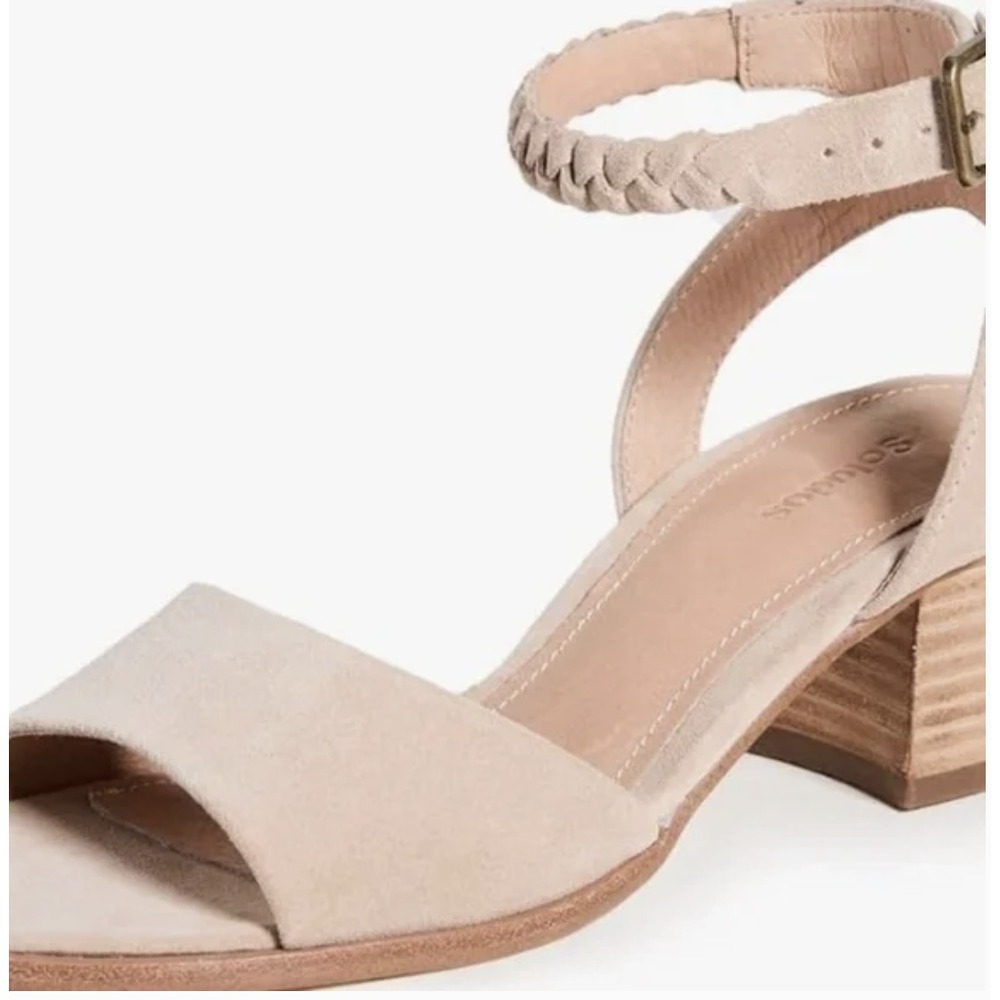 Soludos Women's 6.5 Lucia Mid Heel Sandal Sand Leather Suede Wedding Cocktail